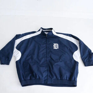 VTG Majestic Athletic Detroit Tigers Navy And White Zip Up Windbreaker Jacket 6X